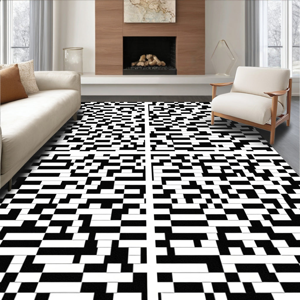 Abstract Rectangular Pattern Contrast Rug