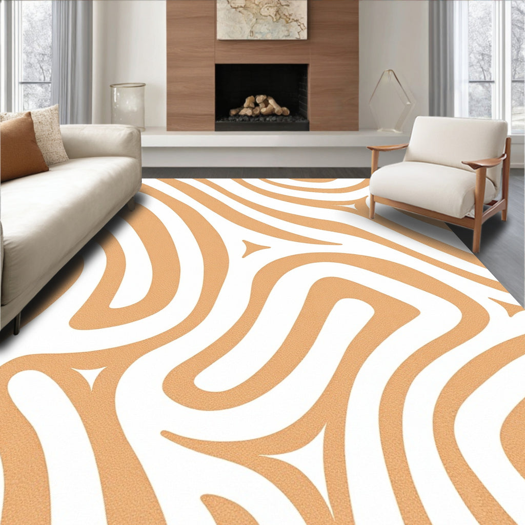 Abstract Tan Wave Pattern Rug