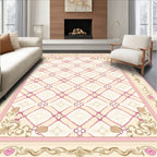 Ornate Pink Floral Diamond Pattern Rug