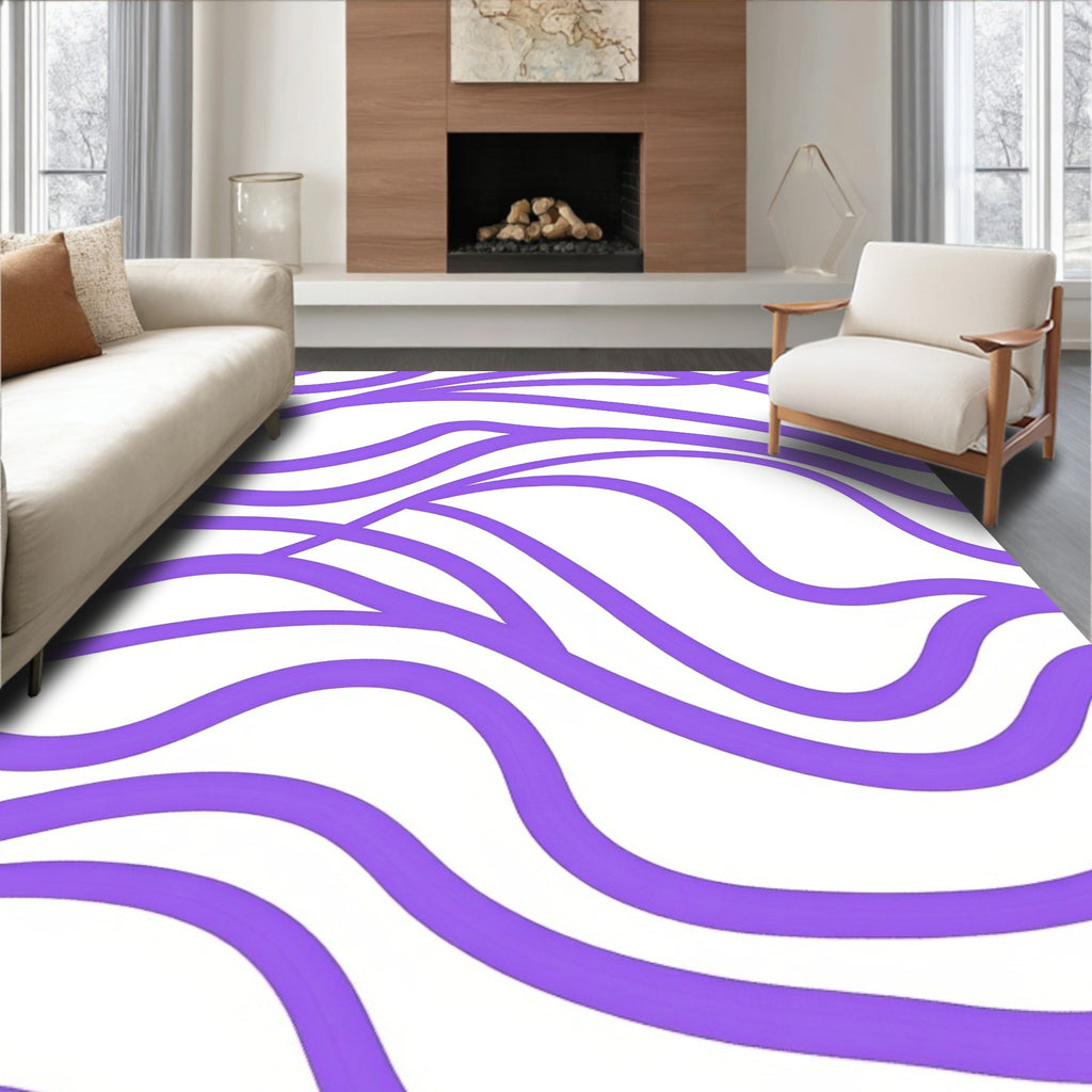 Abstract Purple Wavy Stripe Pattern Rug