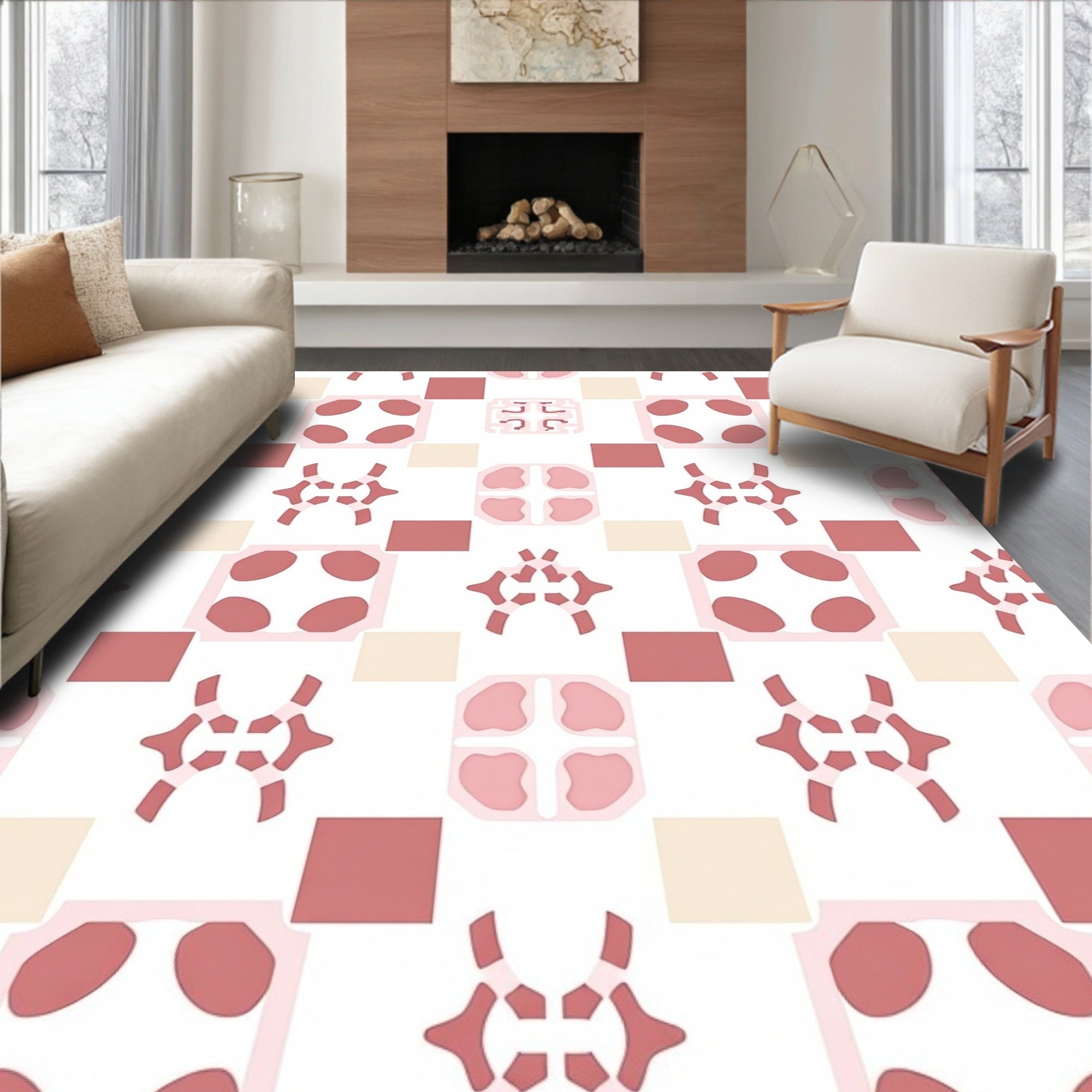 Art Deco Pink Geometric Pattern Rug