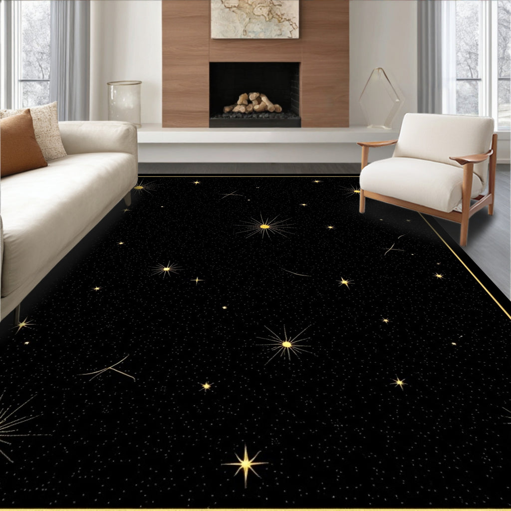 Celestial Starburst Gold Black Pattern Rug