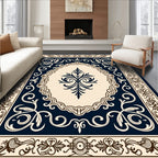 Ornate Floral Scrollwork Dark Navy Rug