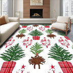 Holiday Evergreen Potted Trees Plaid Rug
