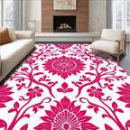 Deep Pink Floral Vine Pattern Rug