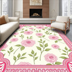 Pink Rose Floral Pattern Rug