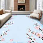 Pink Cherry Blossoms on Blue Canvas Rug