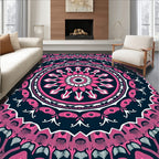 Pink Navy Intricate Floral Mandala Rug