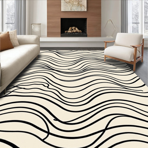 Black Wave Pattern Abstract Design Rug