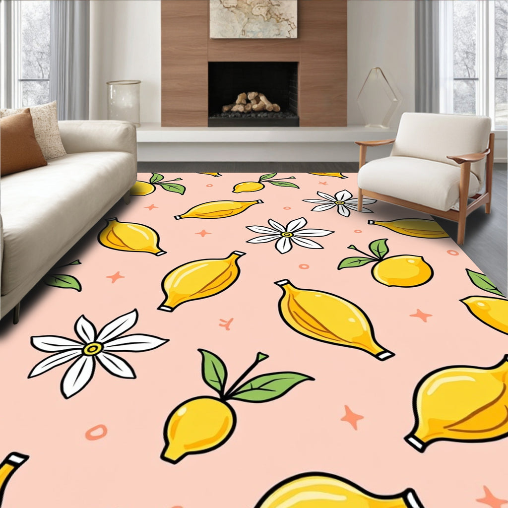 Fresh Lemons And Blossoms Pattern Rug