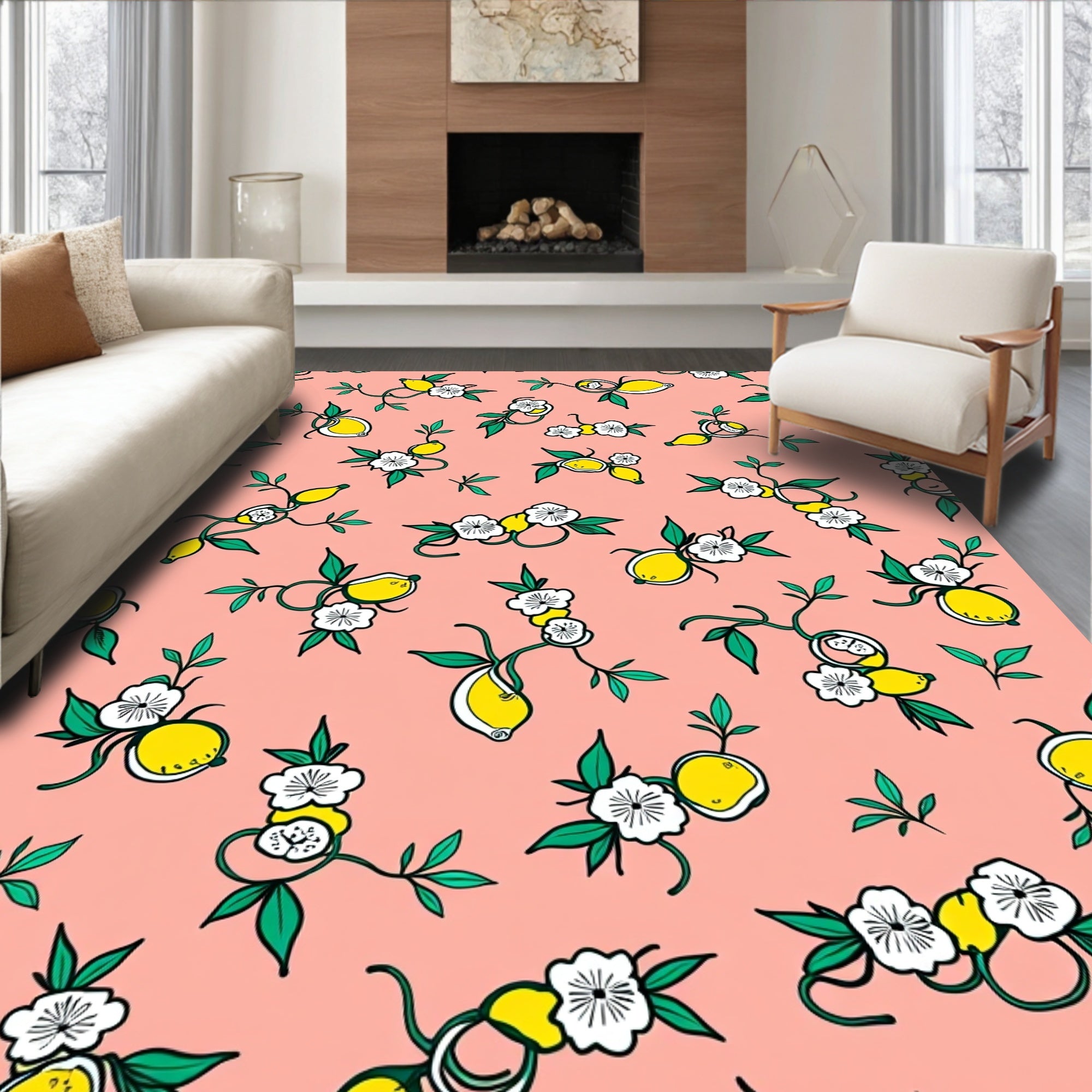 Pink Lemon Bloom Pattern Rug