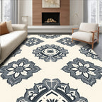 Ornate Gray Floral Medallion Pattern Rug