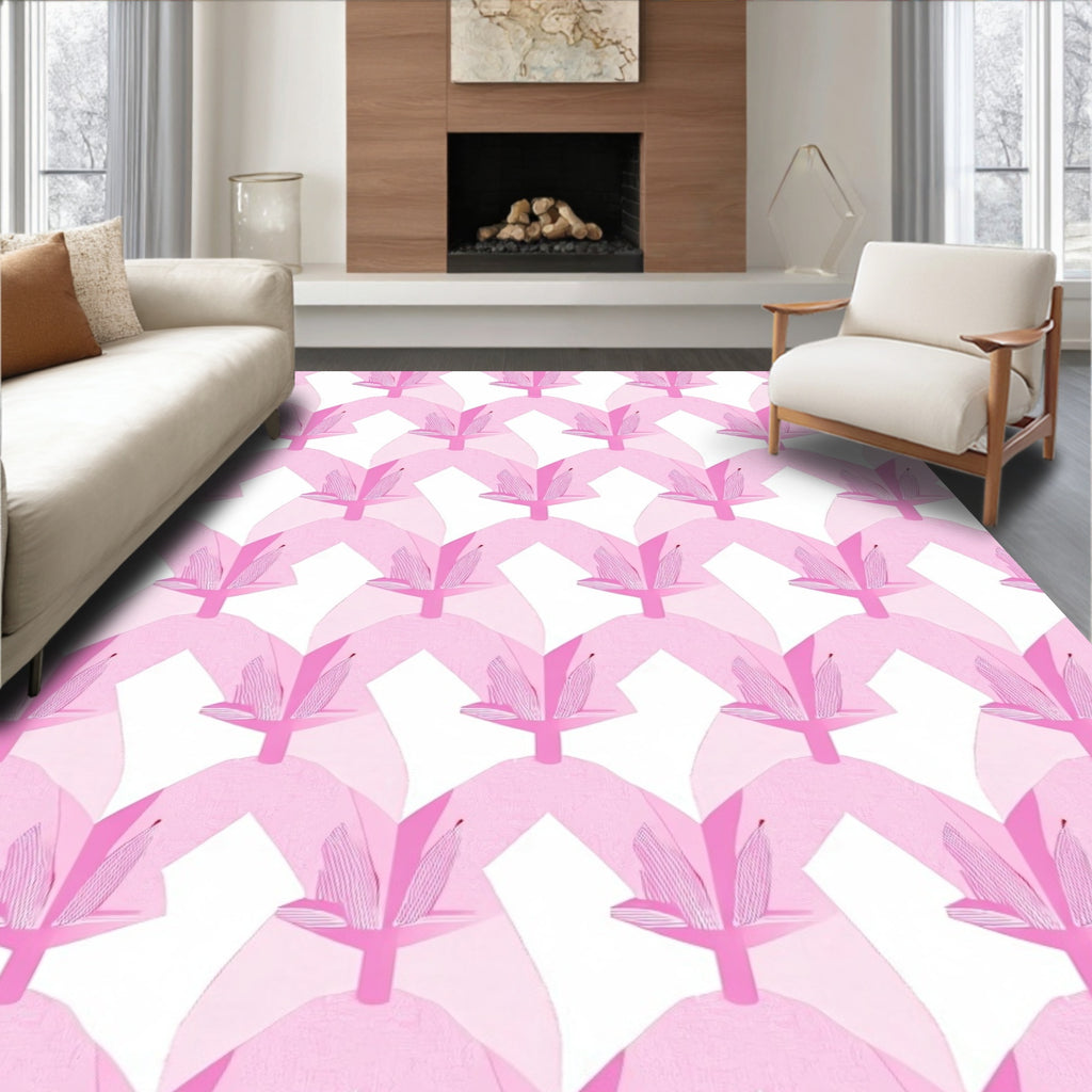 Pink Floral Geometric Pattern Rug