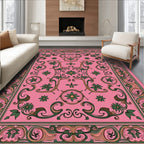 Pink Floral Swirls Detailed Pattern Rug