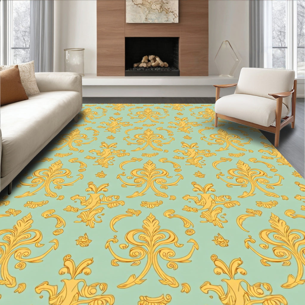 Gold Flourish Damask Pattern Rug