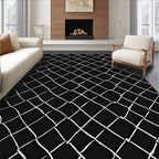 Black White Woven Net Pattern Rug