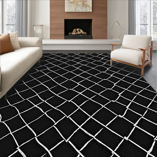 Black White Woven Net Pattern Rug