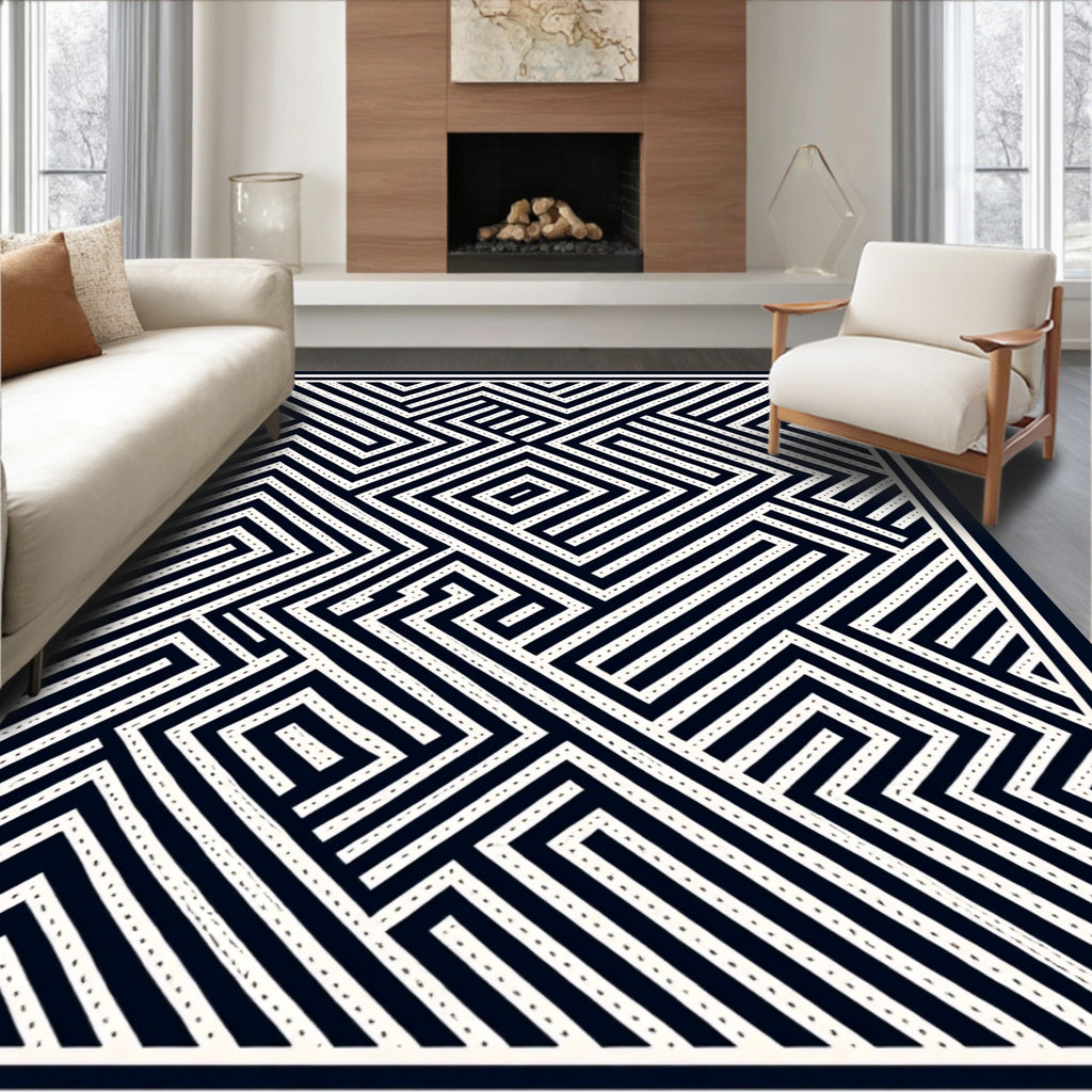 Geometric Lines And Maze Pattern Rug