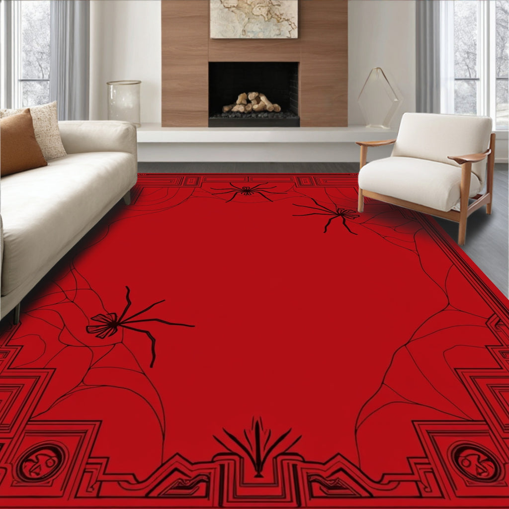 Art Deco Spiderweb Geometric Red Rug