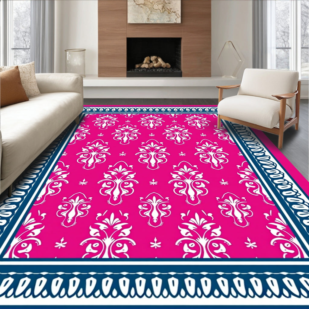 Vibrant Pink Damask Floral Pattern Rug