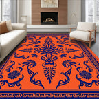 Bold Orange Navy Floral Medallion Rug