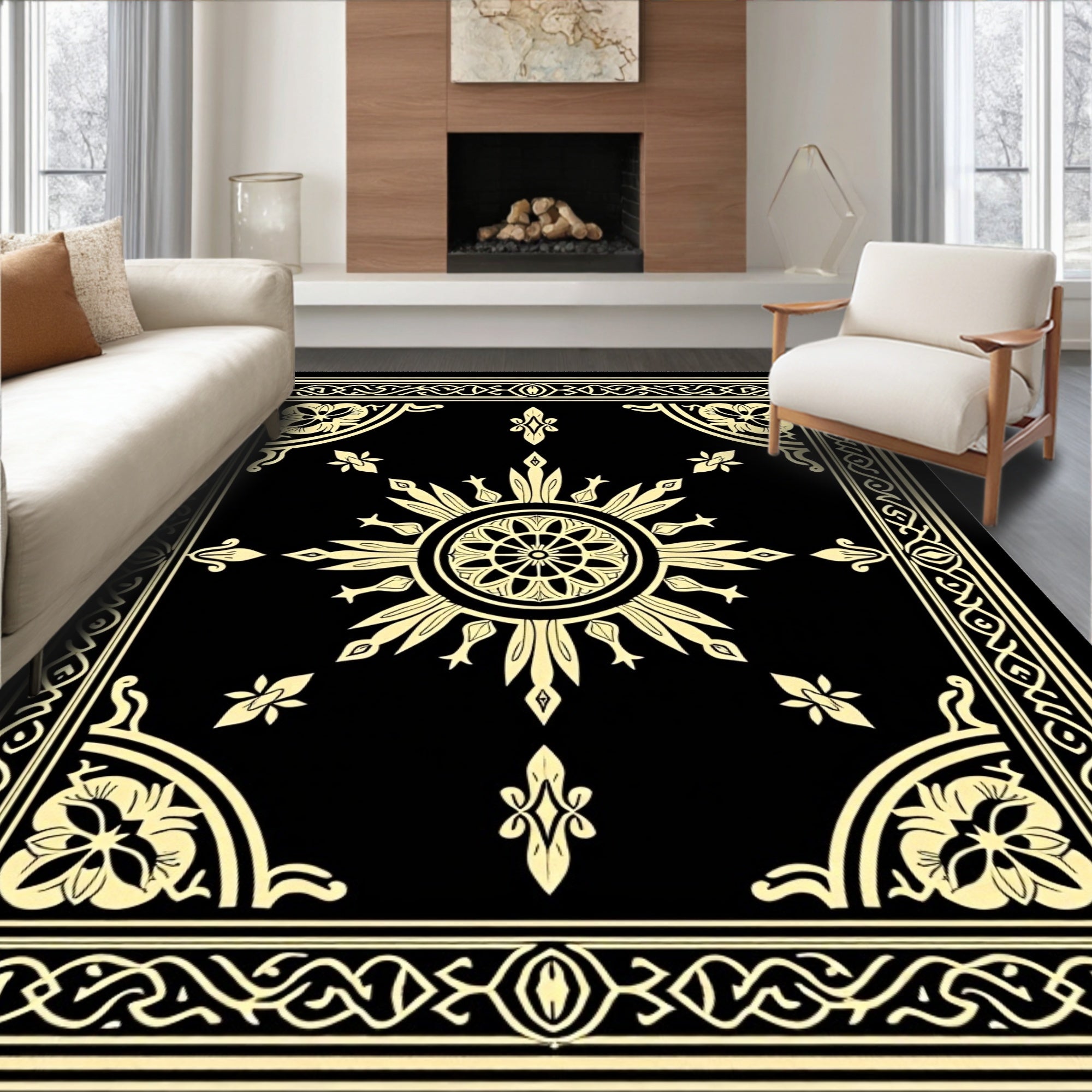 Antique Sunburst Floral Border Design Rug