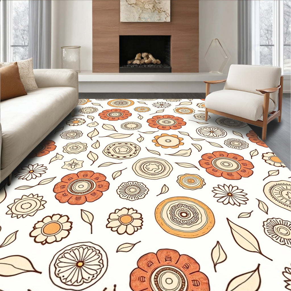 Hand Drawn Floral Mandala Pattern Rug