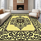 Intricate Black Floral Swirl Medallion Rug