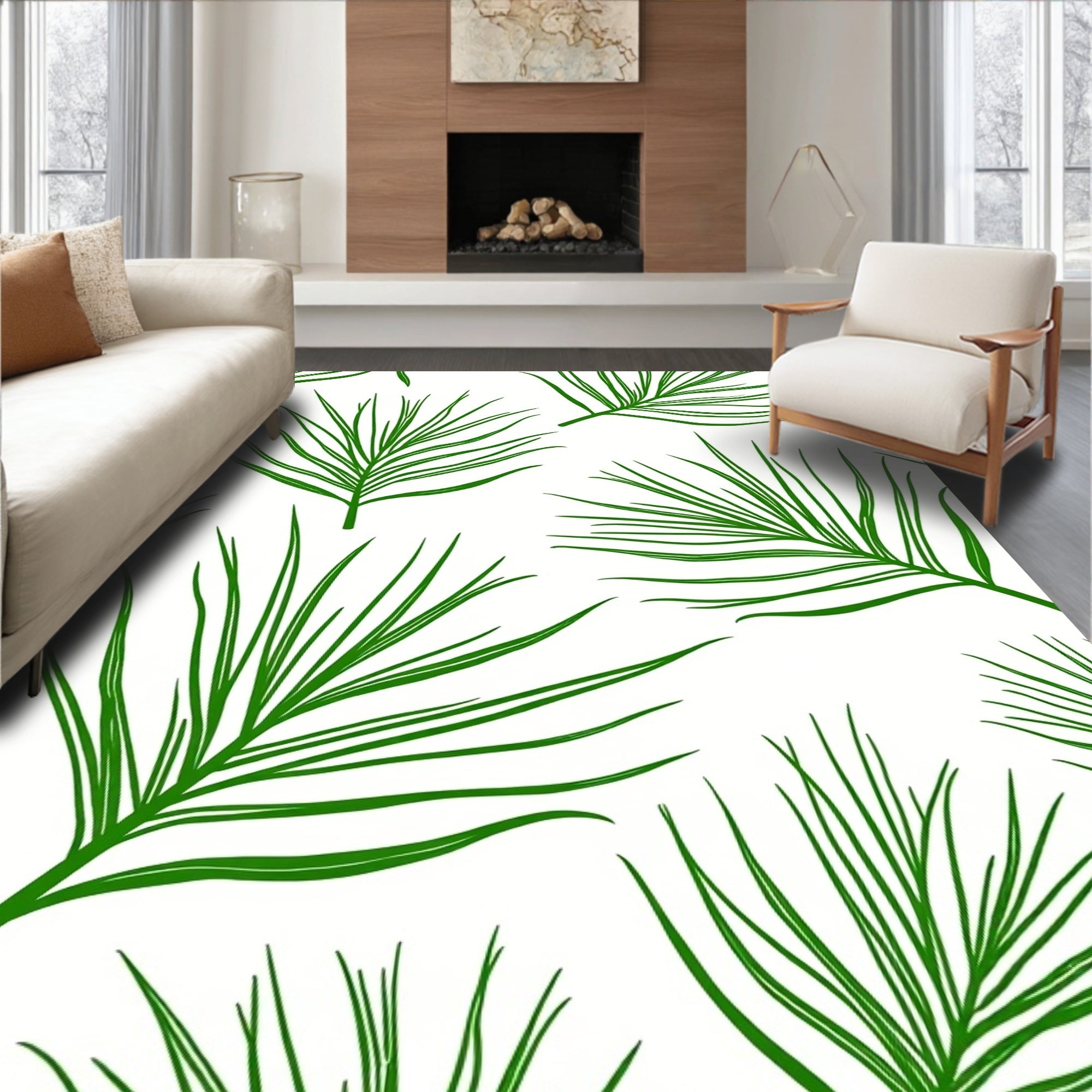 Green Tropical Leaf Pattern Design Rug