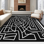 Modern Abstract Black White Graphic Rug