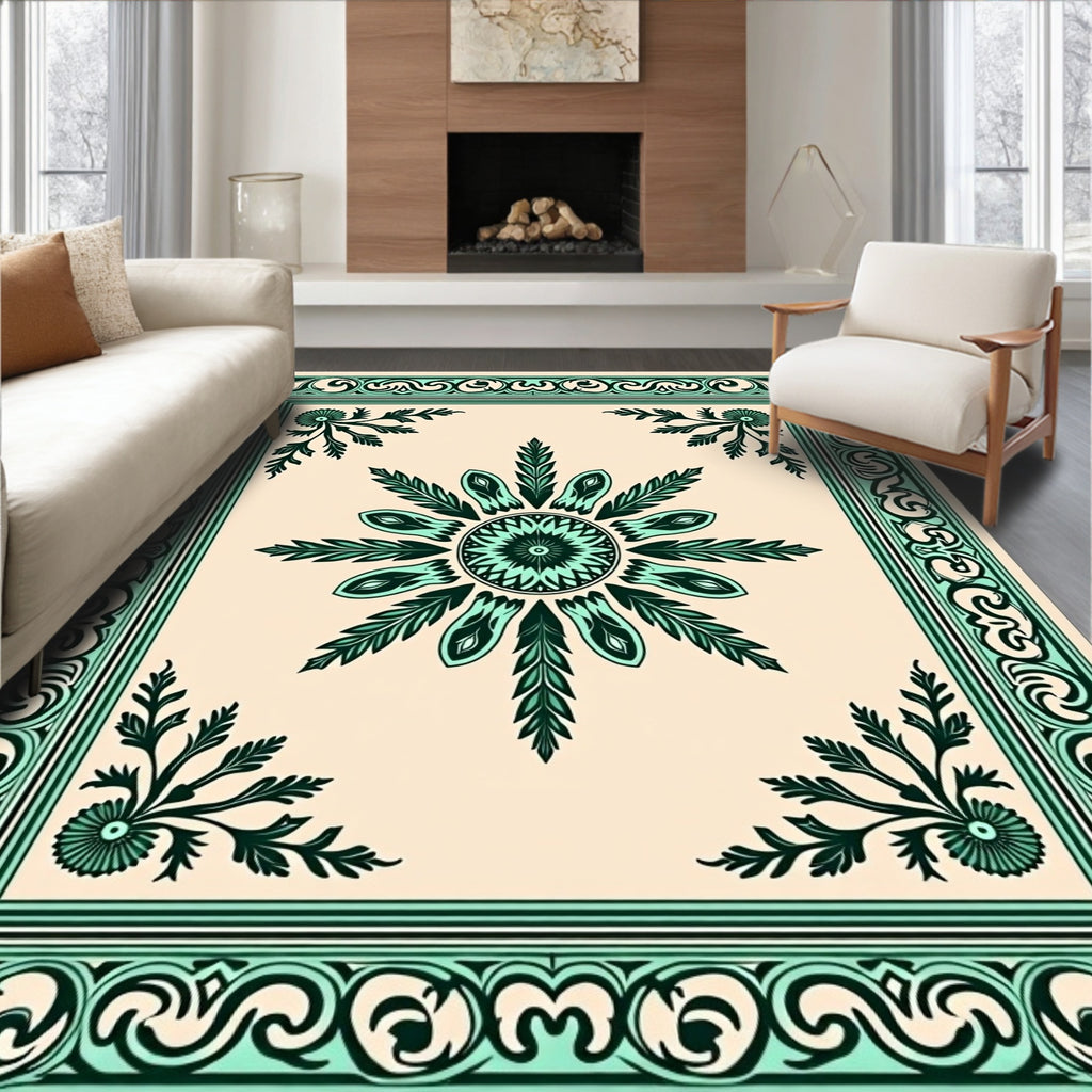 Ornate Floral Leaf Pattern Rug