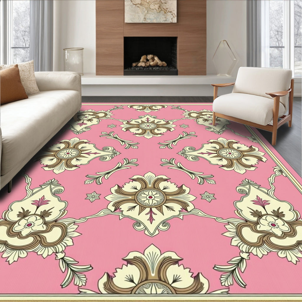 Ornate Floral Symmetry Pink Rug