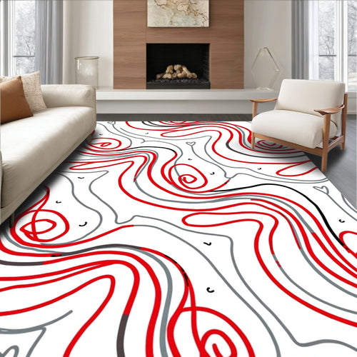 Abstract Red Heart Swirl Pattern Rug
