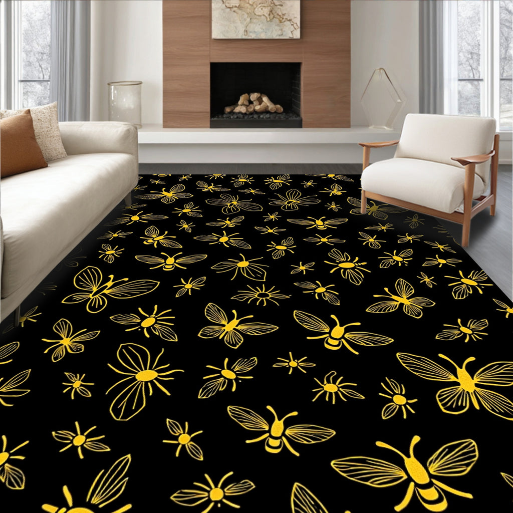 Golden Insects And Butterflies Pattern Rug