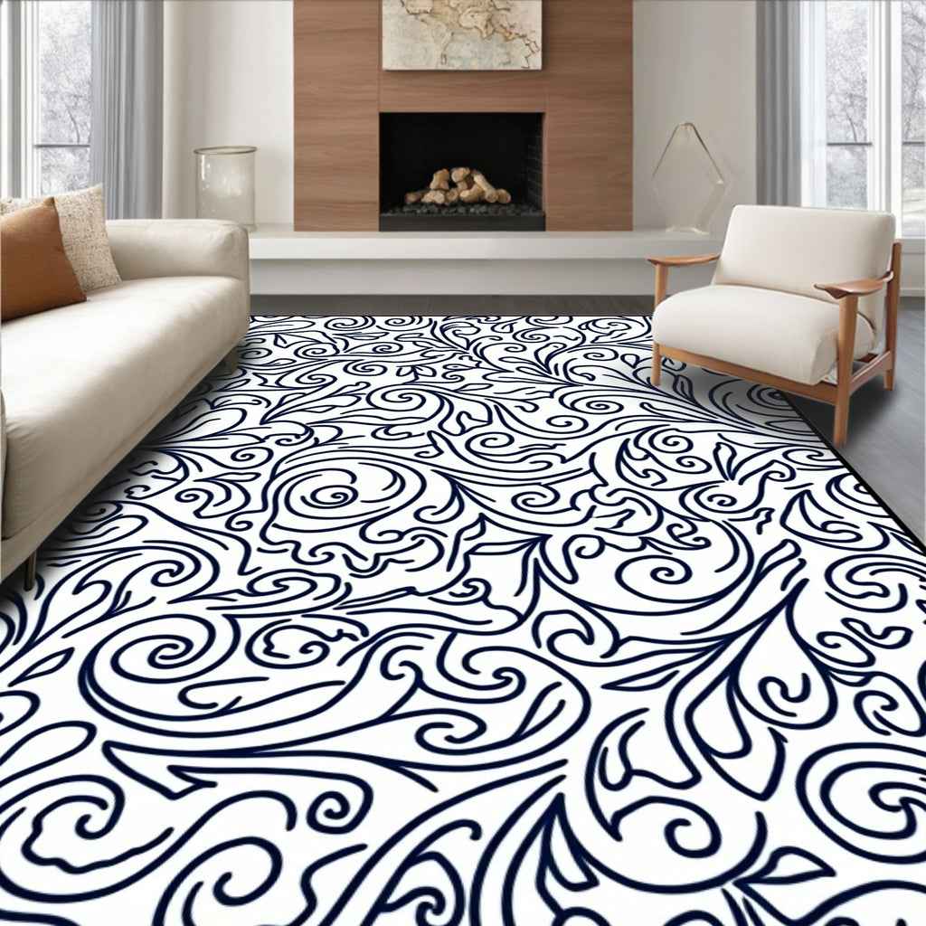 Elegant Floral Swirl Pattern Design Rug