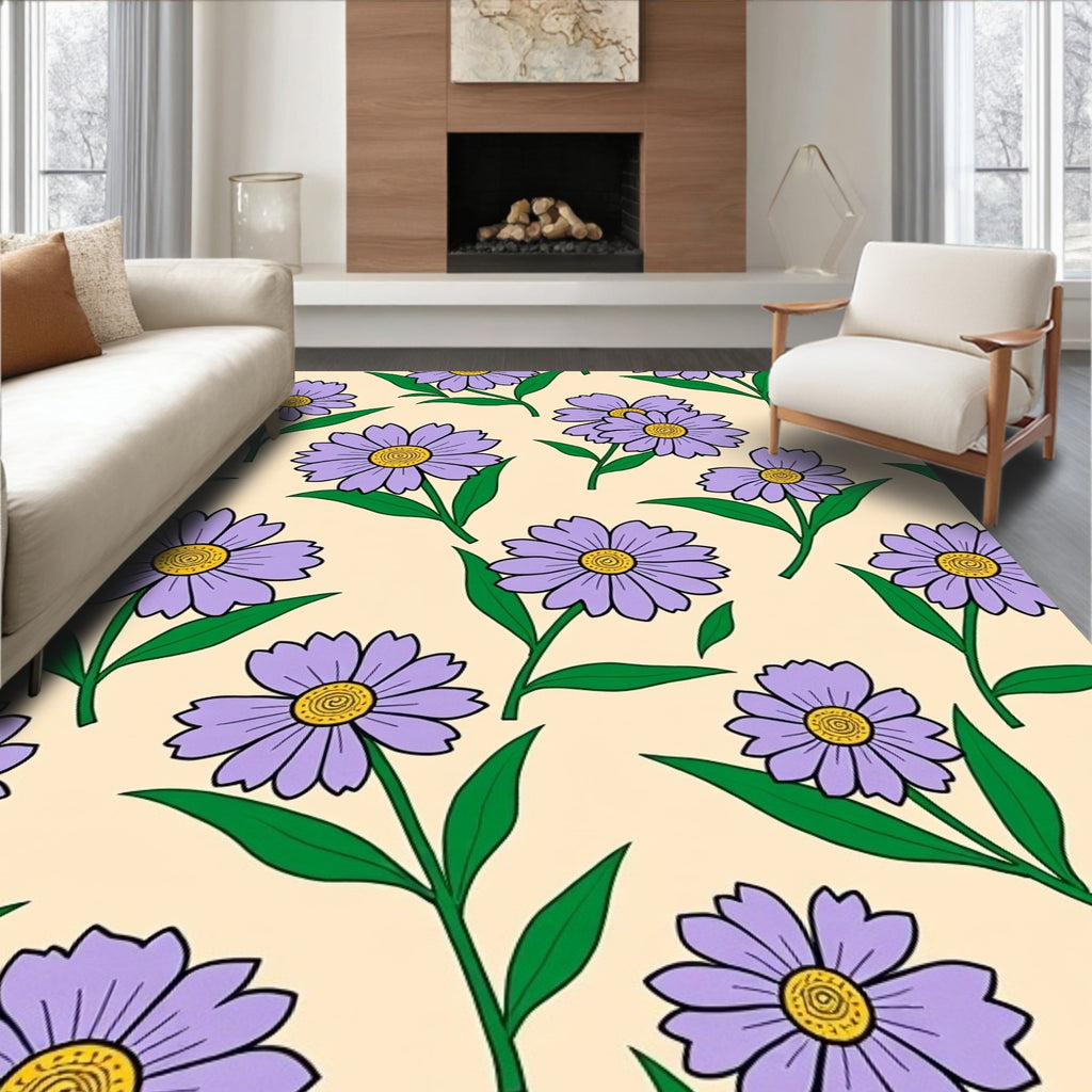 Purple Daisy Delightful Floral Pattern Rug