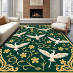 Elegant Cranes Flowers In Gold Border Rug