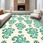 Turquoise Damask Floral Pattern Rug