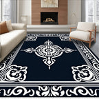 Ornate White Scroll Border Design Rug