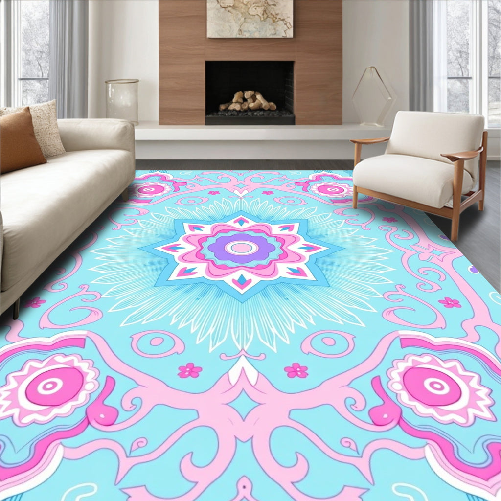 Pastel Floral Mandala Swirl Rug