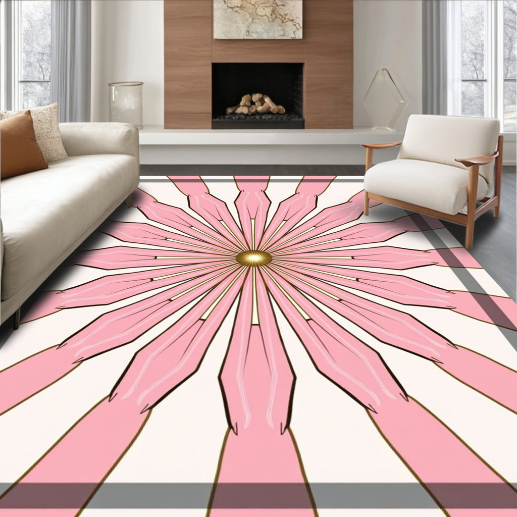 Pink Petal Sunburst Geometric Rug