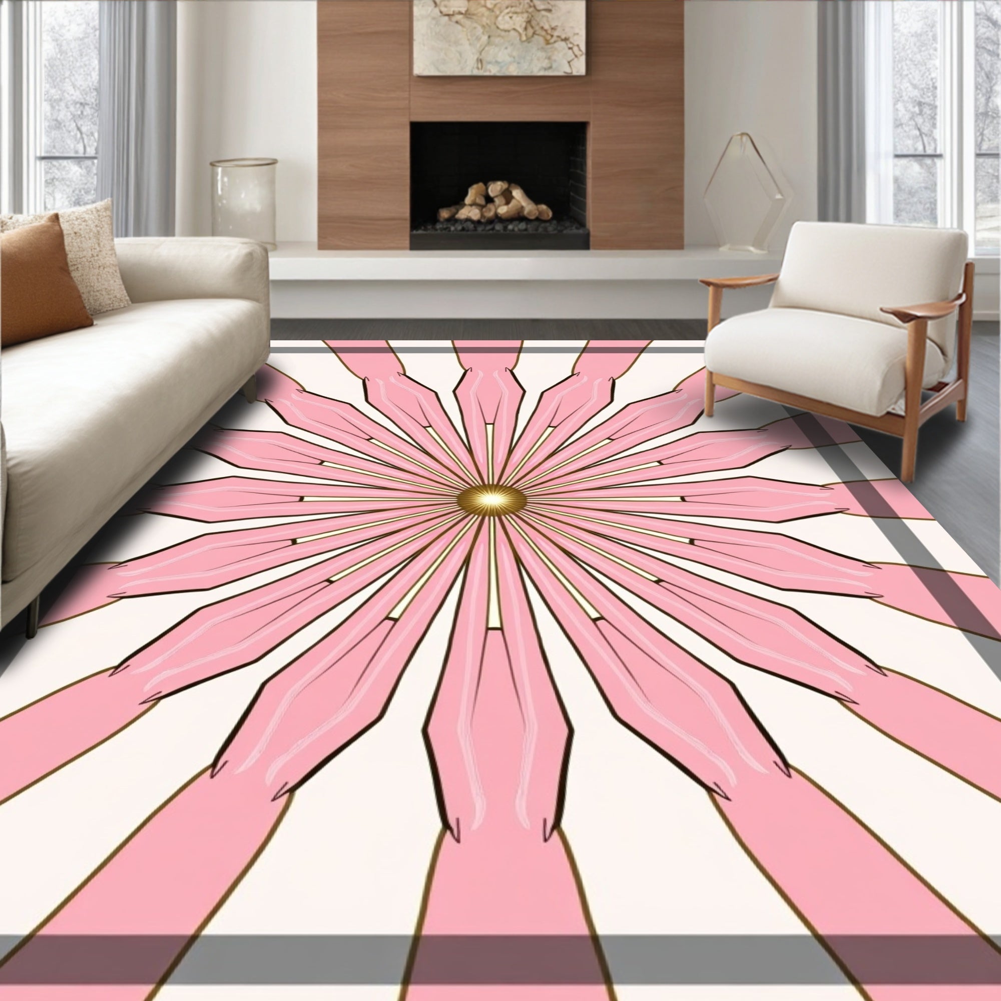 Pink Petal Sunburst Geometric Rug
