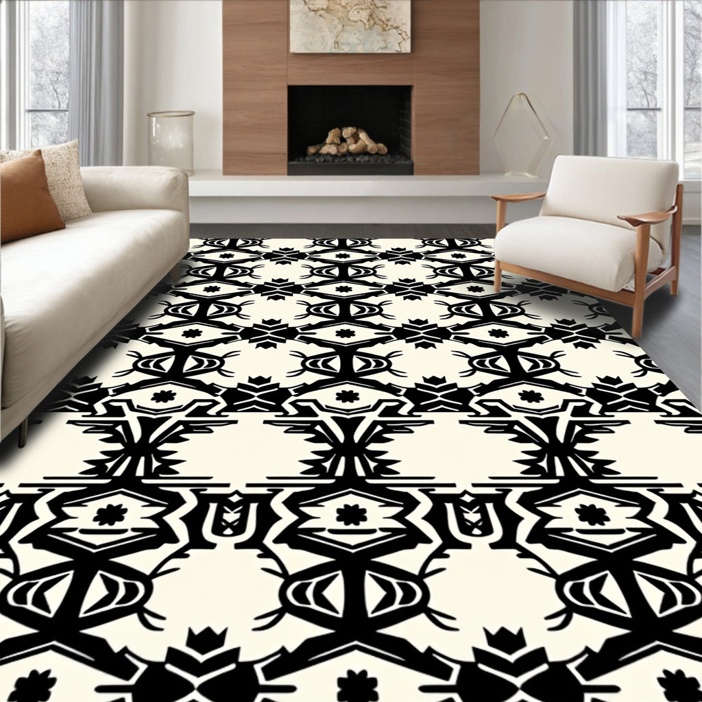 Bold Black Abstract Geometric Pattern Rug