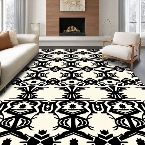 Bold Black Abstract Geometric Pattern Rug