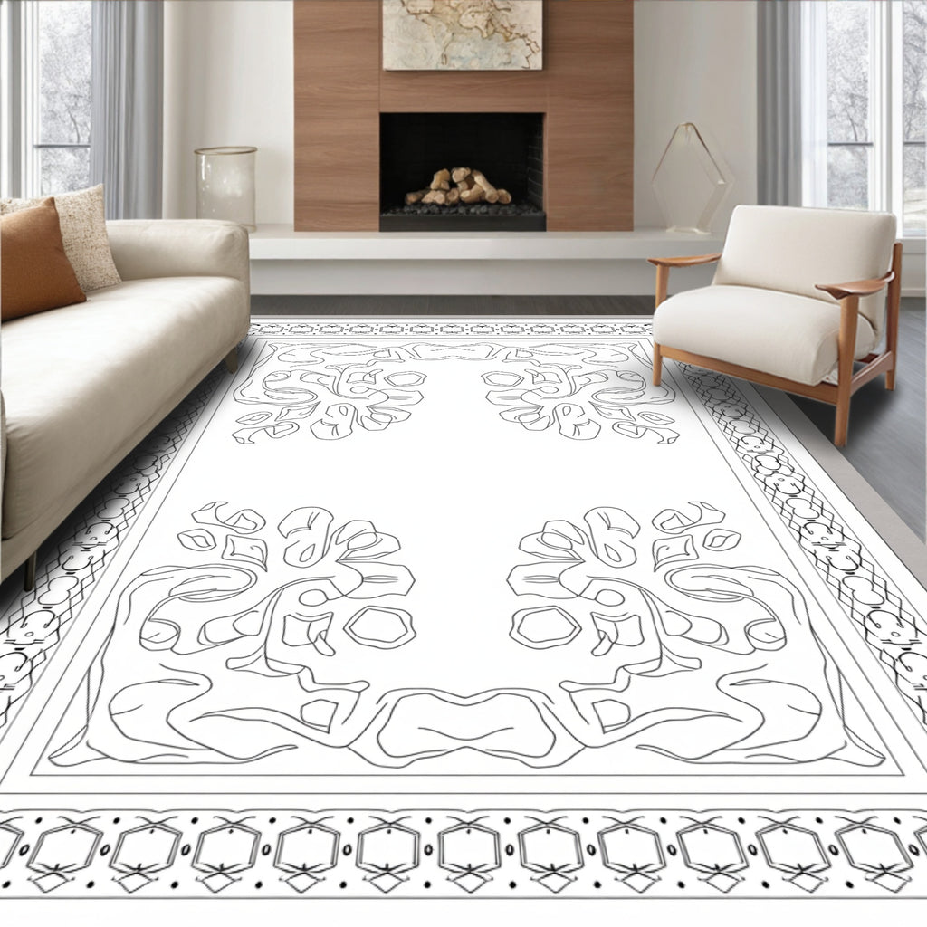 Art Nouveau Abstract Floral Border Rug