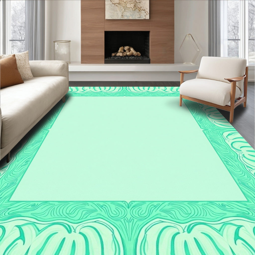 Mint Green Ornate Border Design Rug