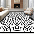 Abstract Maze Geometric Line Art Pattern Rug