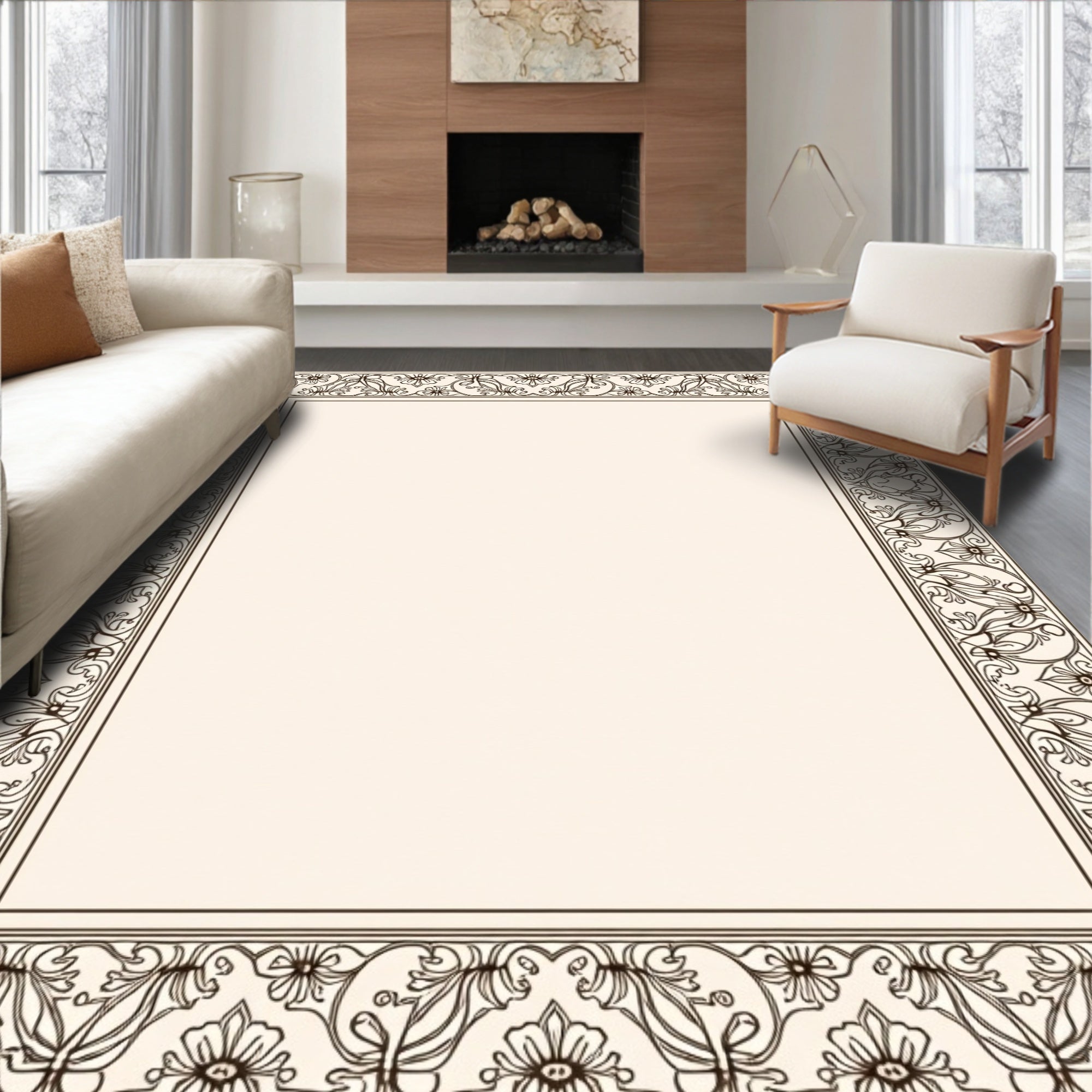 Classic Floral Vine Border Art Rug