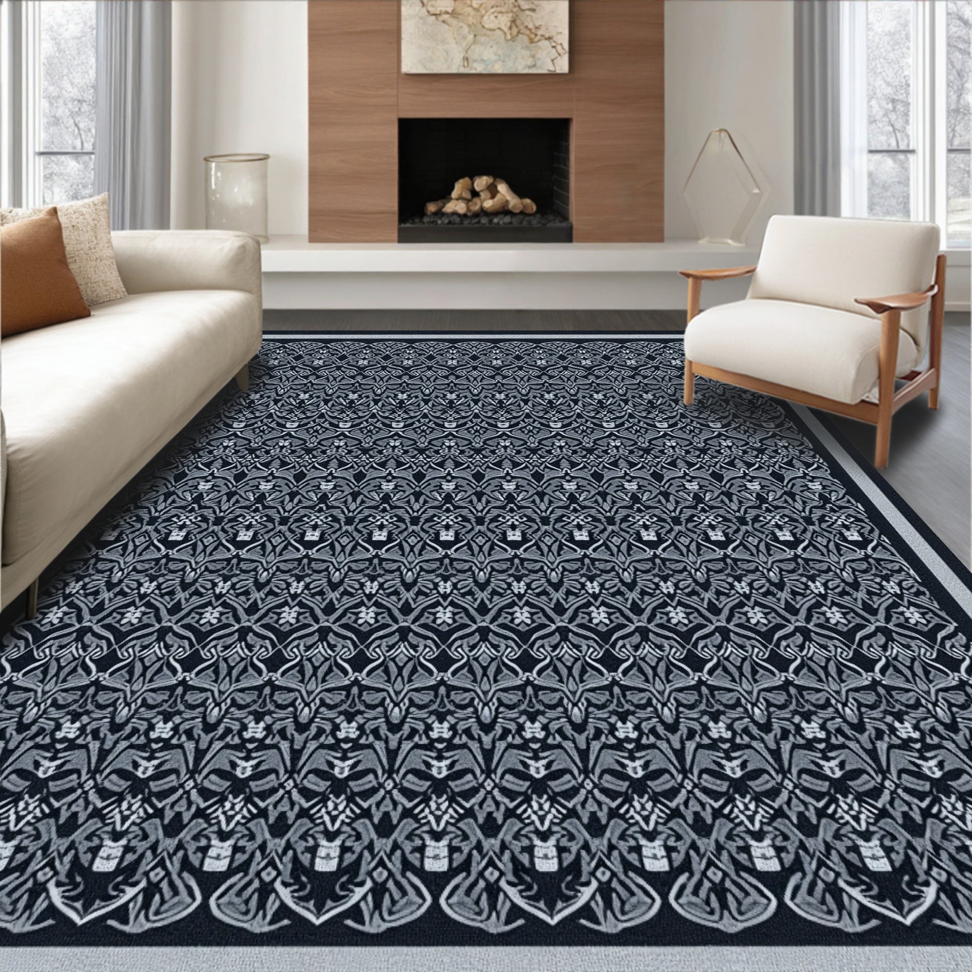 Intricate Archway Patterned Dark Rug