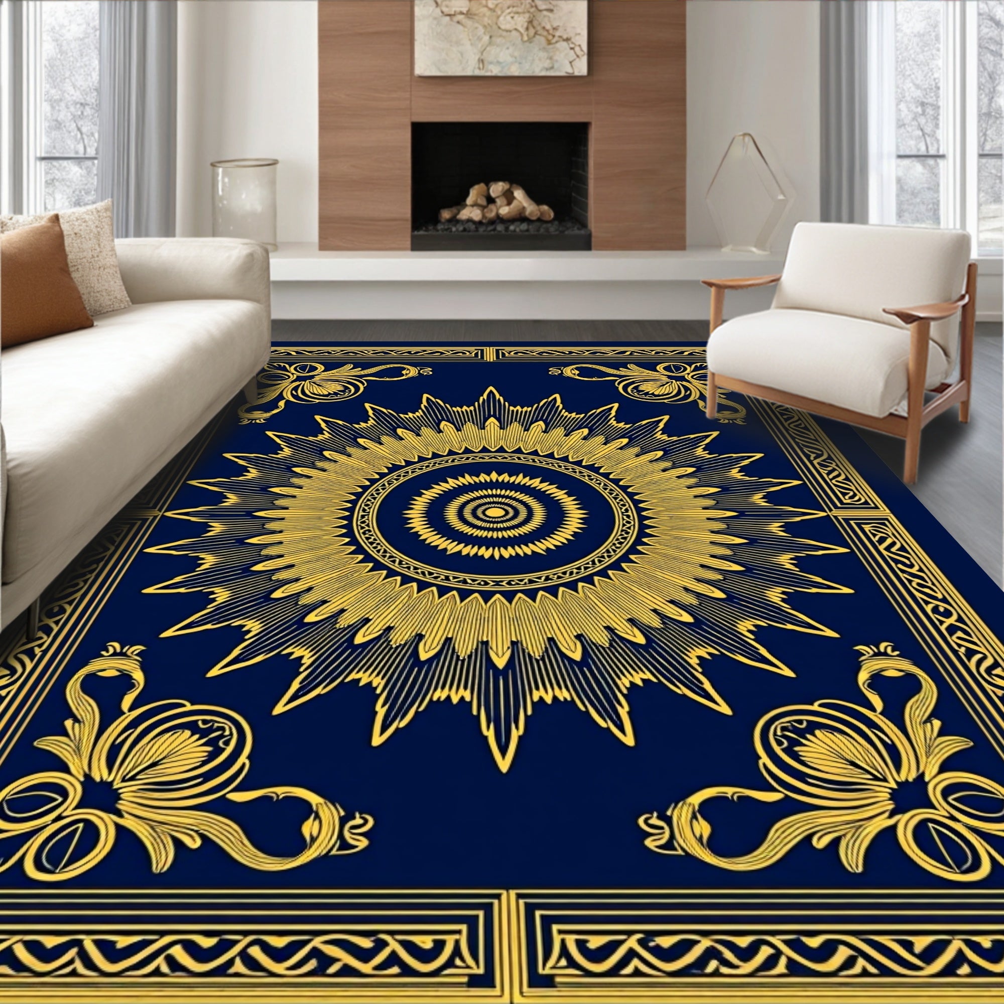 Ornate Sunburst Frame Pattern Rug